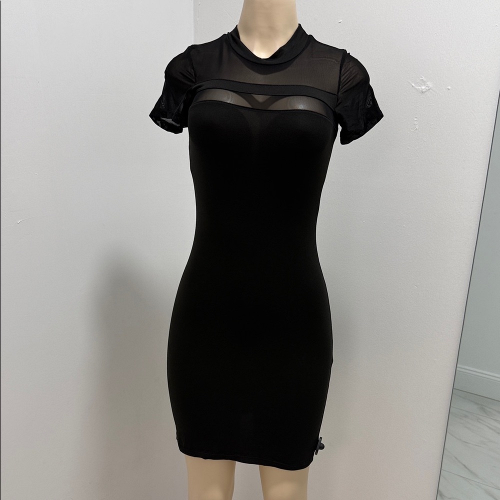 Black Sheer Panel Mini Dress